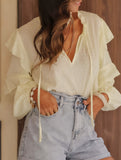 Loose Tie Neck Office Pullover Shirt