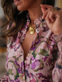 3D Floral Print V Neck Loose Shirt