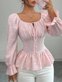Tie Neck U Neck Long Sleeve Blouse