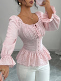 Tie Neck U Neck Long Sleeve Blouse