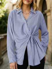 Blue Tie Waist Long Sleeve Shirt
