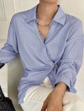Blue Tie Waist Long Sleeve Shirt