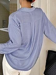 Blue Tie Waist Long Sleeve Shirt