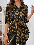 Floral Belted Long Sleeve Shirt