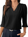 V Neck Office 3/4 Sleeve Shirt