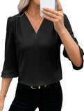 V Neck Office 3/4 Sleeve Shirt
