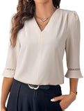 V Neck Office 3/4 Sleeve Shirt