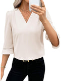 V Neck Office 3/4 Sleeve Shirt