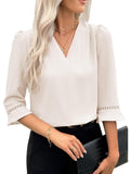 V Neck Office 3/4 Sleeve Shirt