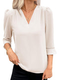 V Neck Office 3/4 Sleeve Shirt