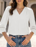 V Neck Office 3/4 Sleeve Shirt