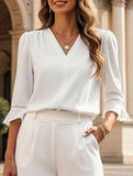 V Neck Office 3/4 Sleeve Shirt