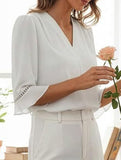 V Neck Office 3/4 Sleeve Shirt