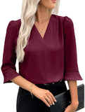 V Neck Office 3/4 Sleeve Shirt
