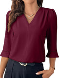 V Neck Office 3/4 Sleeve Shirt