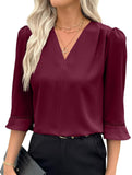 V Neck Office 3/4 Sleeve Shirt