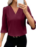 V Neck Office 3/4 Sleeve Shirt