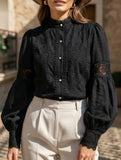 Lace Patch Lantern Sleeve Shirt