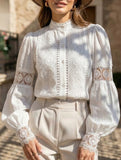 Lace Patch Lantern Sleeve Shirt