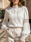 Lace Patch Lantern Sleeve Shirt