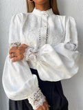 Lace Patch Lantern Sleeve Shirt