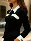 Contrast Lapel Long Sleeve Shirt