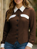 Contrast Lapel Long Sleeve Shirt