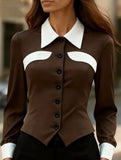 Contrast Lapel Long Sleeve Shirt