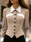 Contrast Lapel Long Sleeve Shirt