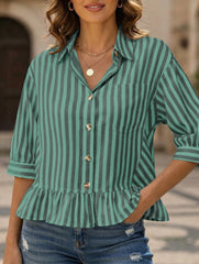 Stripe Button 3 4 Sleeve Shirt