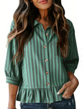 Stripe Button 3 4 Sleeve Shirt