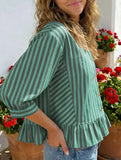 Stripe Button 3 4 Sleeve Shirt