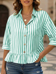 Stripe Button 3 4 Sleeve Shirt