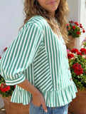 Stripe Button 3 4 Sleeve Shirt