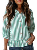 Stripe Button 3 4 Sleeve Shirt