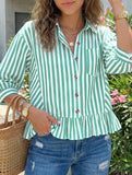 Stripe Button 3 4 Sleeve Shirt