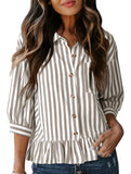 Stripe Button 3 4 Sleeve Shirt