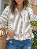 Stripe Button 3 4 Sleeve Shirt