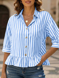 Stripe Button 3 4 Sleeve Shirt