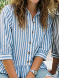 Stripe Button 3 4 Sleeve Shirt