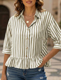 Stripe Button 3 4 Sleeve Shirt
