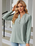 WOMEN V NECK BUTTON JACQUARD LOOSE FIT TOP - Doublju