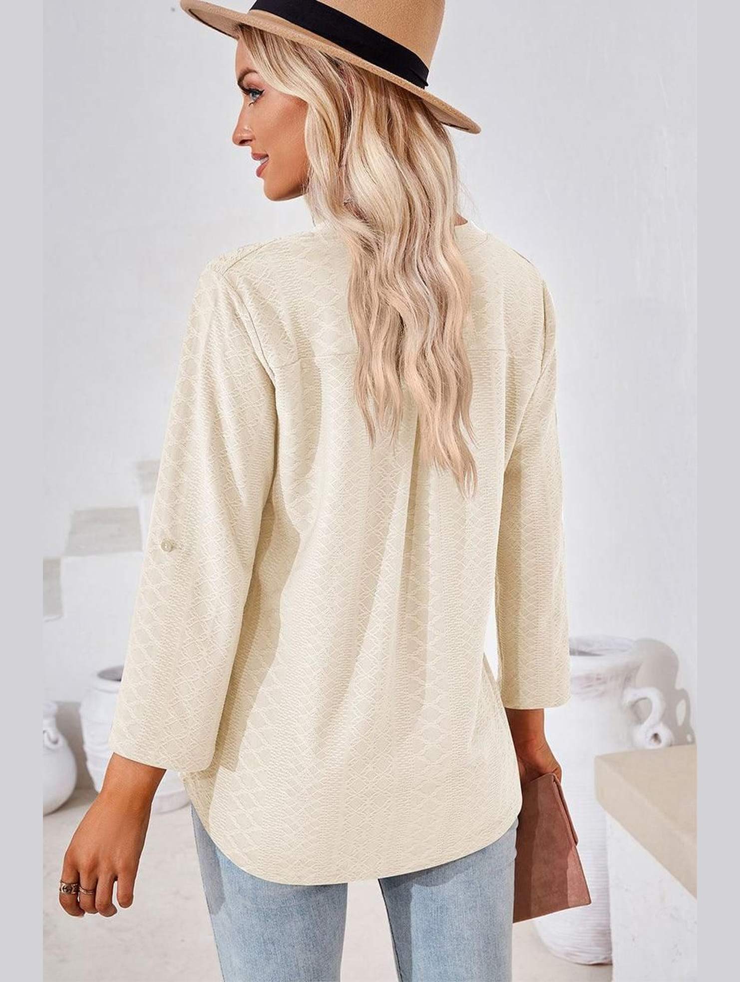 THREE QUARTER SLEEVE V NECK TOP - Doublju