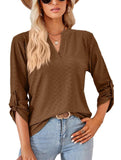 THREE QUARTER SLEEVE V NECK TOP - Doublju