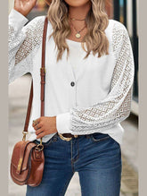 WOMEN LACE TRIM SLEEVED BUTTON UP SHIRT