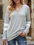 WOMEN OVERSIZED BOYFRIEND V NECK PULLOVER