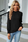 Women Flounce Ruffle Neck Smocked Cuff Blouse_Cwtstl0356