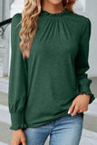 Women Flounce Ruffle Neck Smocked Cuff Blouse_Cwtstl0356
