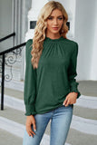 Women Flounce Ruffle Neck Smocked Cuff Blouse_Cwtstl0356