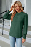 Women Flounce Ruffle Neck Smocked Cuff Blouse_Cwtstl0356